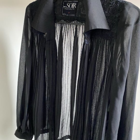 Tokyo Soir Black Embroidered Collared Top sheer - Picture 2 of 3